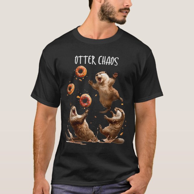 Camiseta Otter Chaos Funny Bagel Fighting Sea Otters Pun An (Frente)