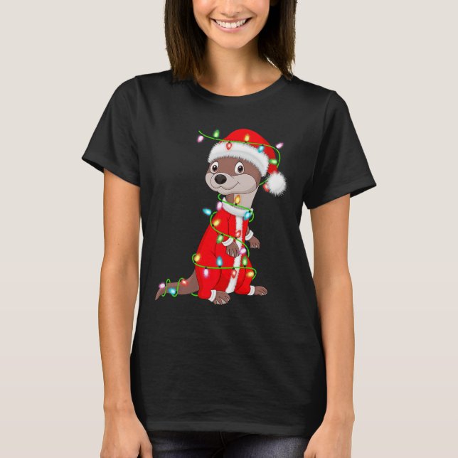 Camiseta Otter Christmas Lights Santa Costume Cute Animal X (Frente)