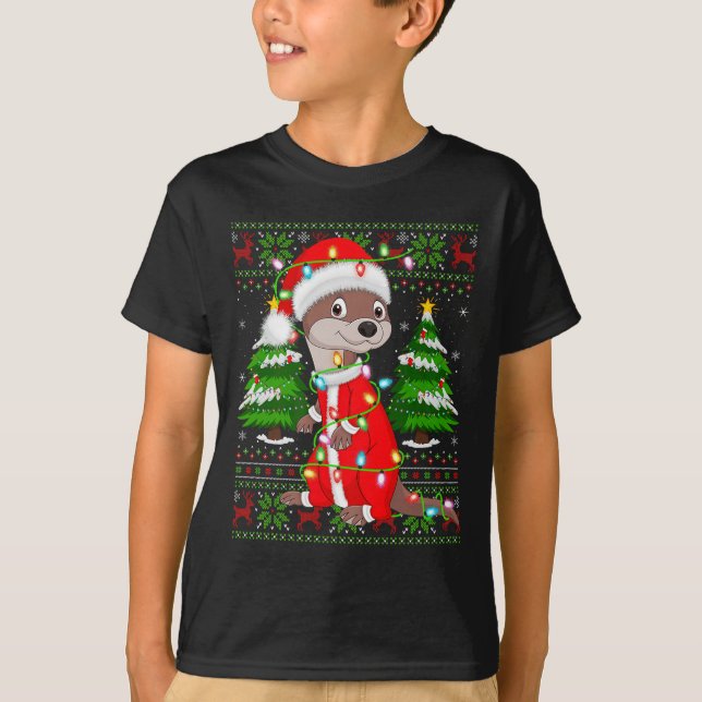 Camiseta Otter Christmas Lights Santa Costume Ugly Xmas Swe (Frente)