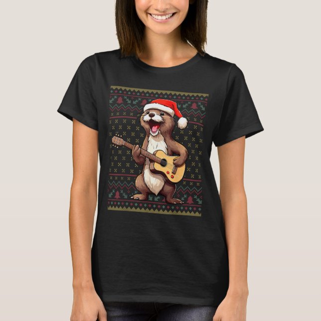 Camiseta Otter Christmas Ugly Shirts Otter Playing Guitar X (Frente)