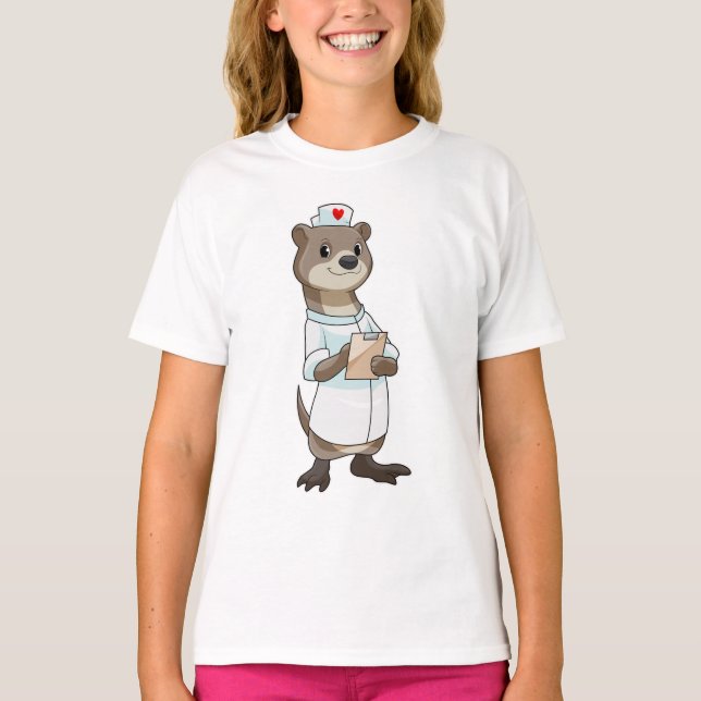 Camiseta Otter como Enfermeira com Coração (Frente)