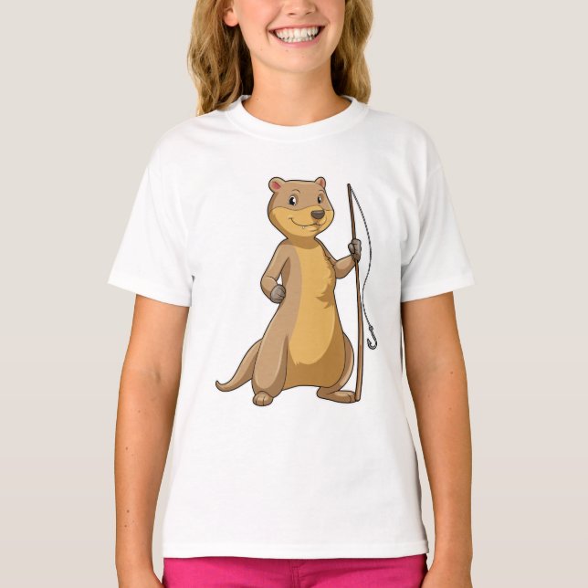 Camiseta Otter como pescador com barra de pesca (Frente)