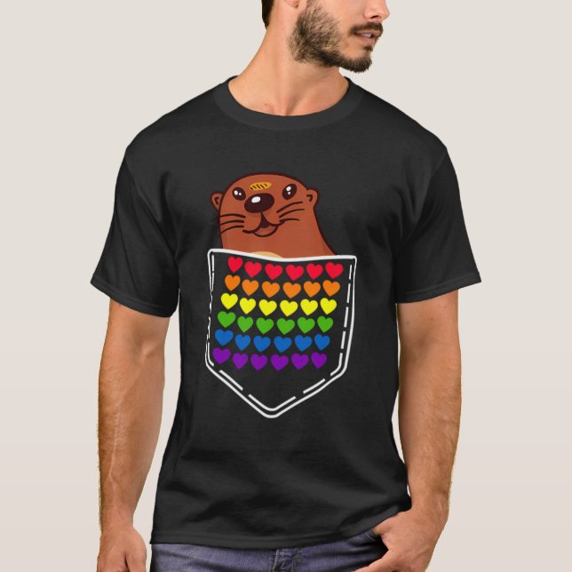 Camiseta Otter Gay Bag Lgbt Orgulhosamente Arco Sinalizador (Frente)