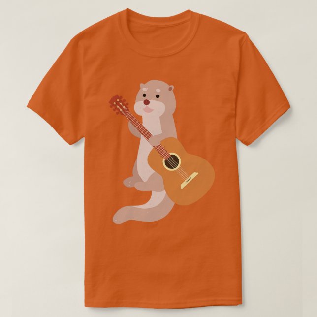 Camiseta Otter Guitarista Gift Animal Guitar Música Otter (Frente do Design)