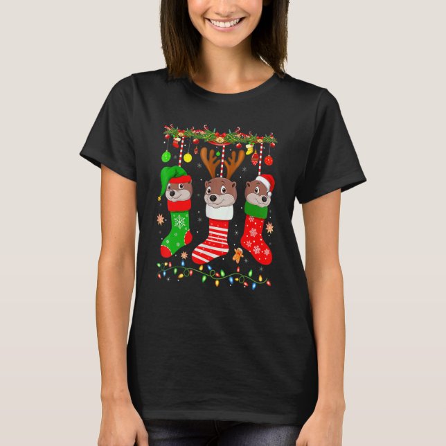Camiseta Otter In Christmas Socks Lights Otter Xmas (Frente)