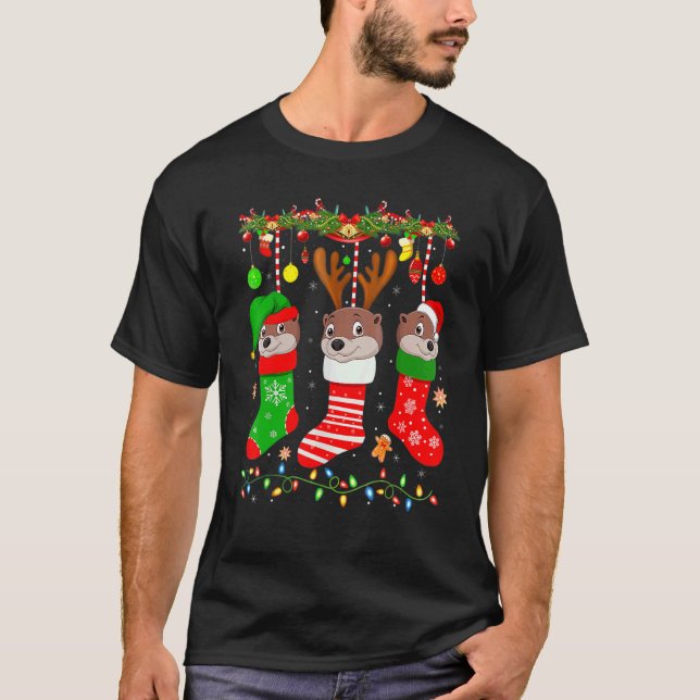 Camiseta Otter In Christmas Socks Lights Otter Xmas (Frente)