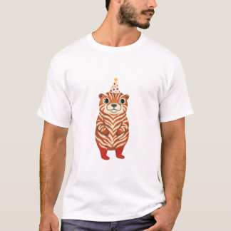 Camiseta Otter Party Hat T-Shirt - Colorful Folk Art