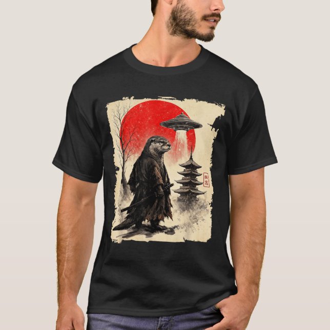 Camiseta Otter Samurai Retro Ufo Japanese Warrior Art Graph (Frente)