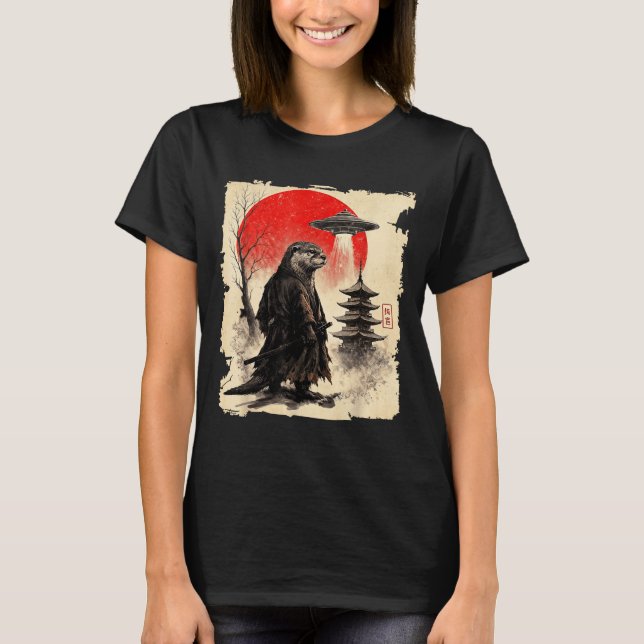 Camiseta Otter Samurai Retro Ufo Japanese Warrior Art Graph (Frente)