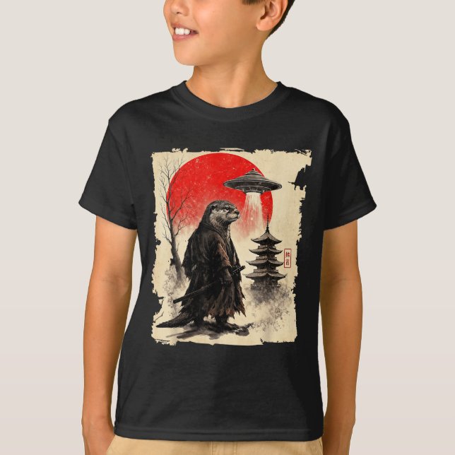 Camiseta Otter Samurai Retro Ufo Japanese Warrior Art Graph (Frente)