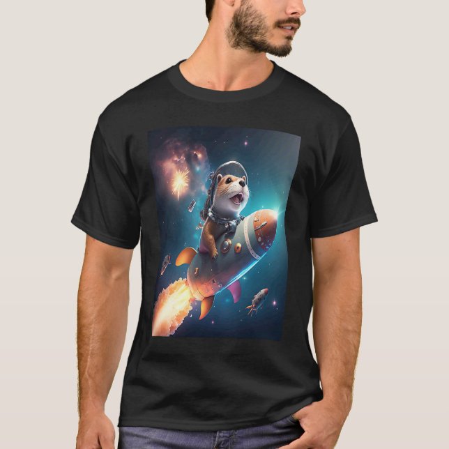 Camiseta Otter Space Puns Space Otter Riding A Rocket (Frente)