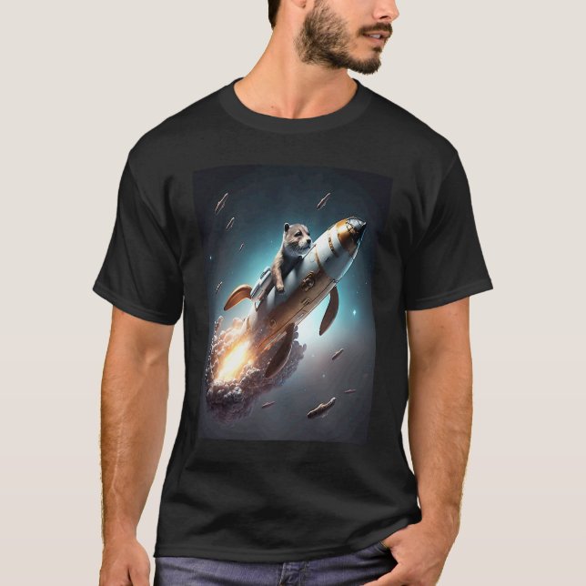 Camiseta Otter Space Puns Space Otter Riding A Rocket  3 (Frente)