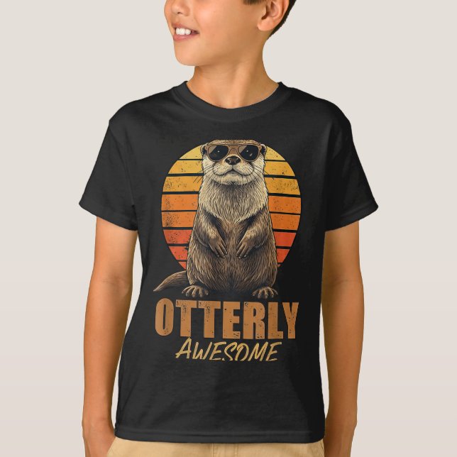 Camiseta Otterly Awesome Retro Sunset Sea Otter Lover Graph (Frente)