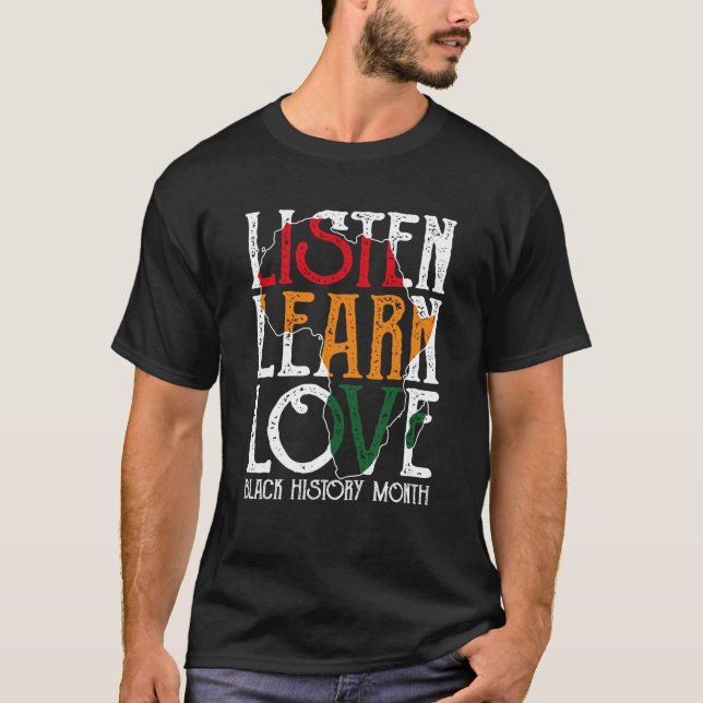 Camiseta Ouça Amor Aprender Professora Africano Negra (Frente)