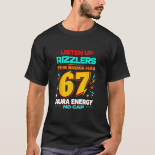 Camiseta Ouça Rizzlers Este Sigma Tem 67 Energia de Aura M