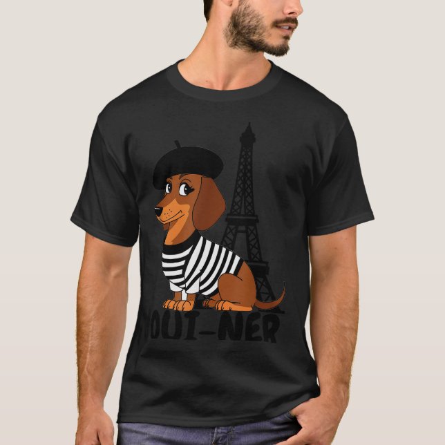 Camiseta Oui-ner Dog Funny Dachshund Wiener Sausage Ween Do (Frente)