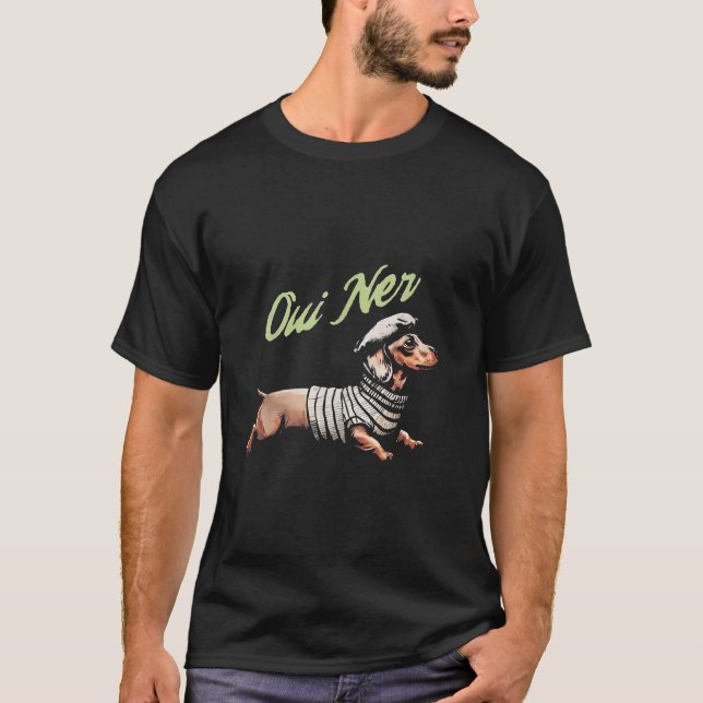 Camiseta Oui Ner Funny Dachshund Wiener Dog Humor Francês (Frente)