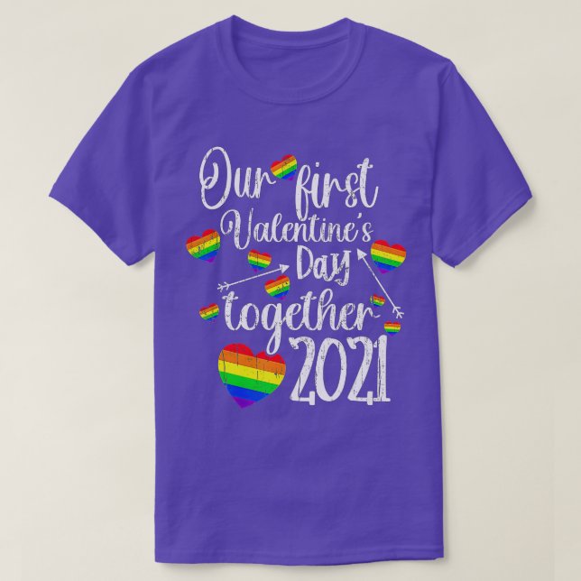 Camiseta Our First Valentines Day ogether 2021 Gay Couple L (Frente do Design)