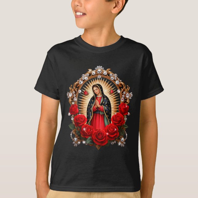 Camiseta Our Lady Guadalupe Saint Virgin Mary In Roses Flow (Frente)