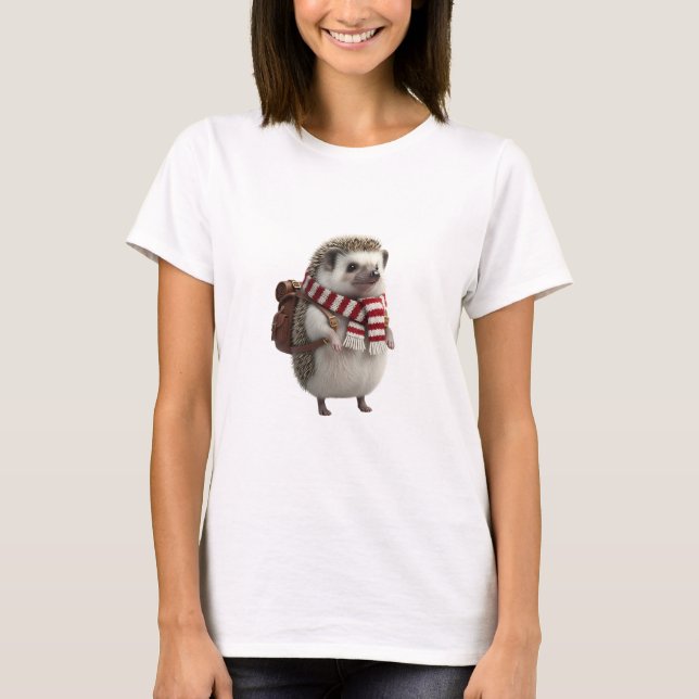 Camiseta ouriço Adorável com Mochila e Cachecol (Frente)