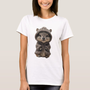 Camiseta ouriço adorável em capuz de malha marrom