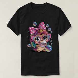 Camiseta ouriço colorido legal com óculos de sol e chiclete