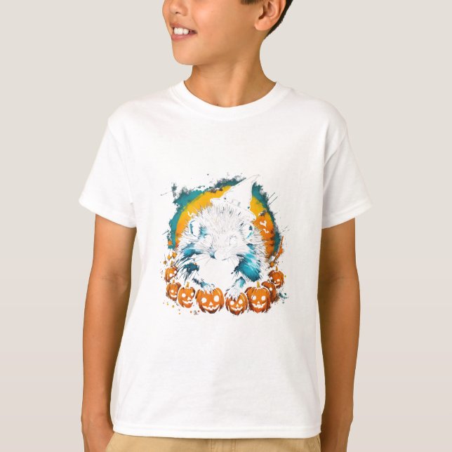 Camiseta ouriço de Halloween e abóboras fofos (Frente)