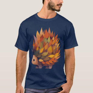 Camiseta ouriço de outono feito de folhas engraçado