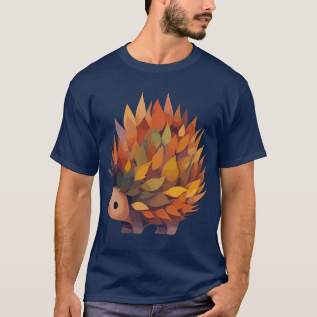 Camiseta ouriço de outono feito de folhas engraçado (Frente)