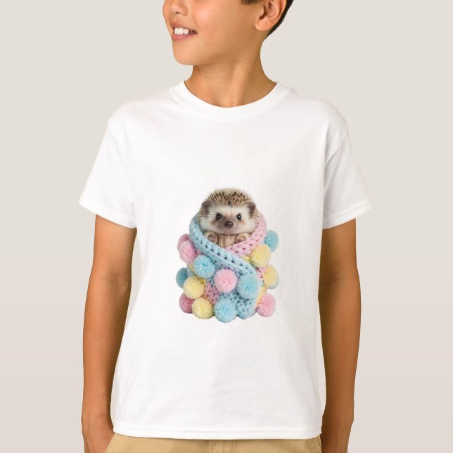 Camiseta Ouriço do Feixe de Alegria em Pom Poms para Crianç (Frente)