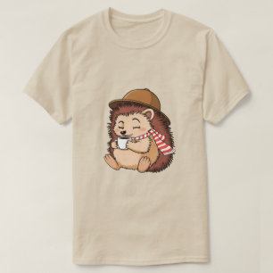 Camiseta ouriço Fofo Bebendo Café Amante Cafeína Bebida