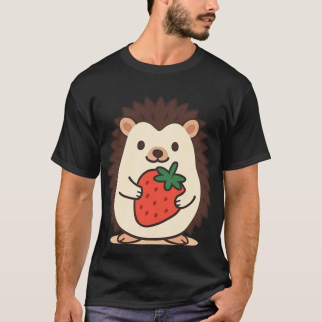 Camiseta ouriço fofo segurando morango (Frente)