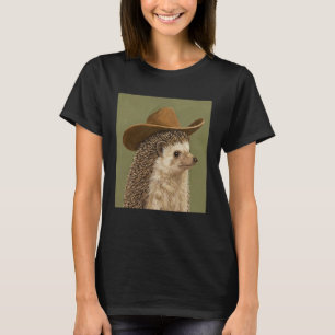 Camiseta ouriço fofo usando chapéu de cowboy