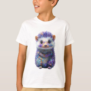 Camiseta ouriço galáxia roxa aquarela caprichosa para crian