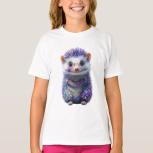 Camiseta ouriço galáxia roxa aquarela caprichosa para crian