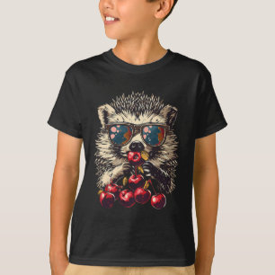 Camiseta ouriço legal usando óculos de sol comendo cerejas