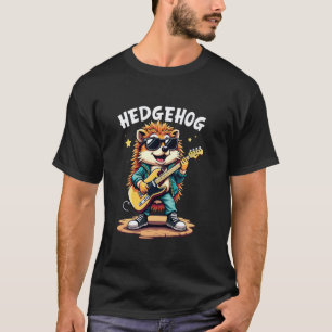 Camiseta ouriço músico dedilhando guitarra vibração rock n