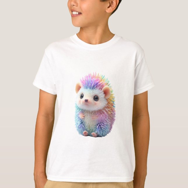 Camiseta Ouriço Pastel Arco-Íris Infantil (Frente)