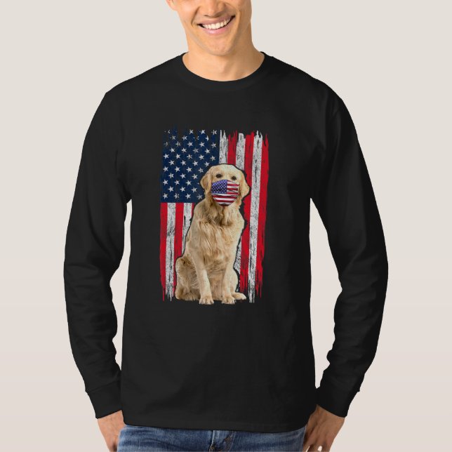 Camiseta Ouro Americano Flag Dog Veste Face Máscara 4º De J (Frente)