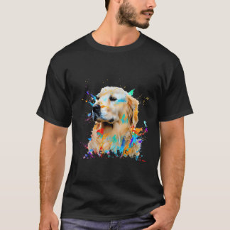 Camiseta Ouro Arte Espalha Pintura Abstrato Cão Colorido