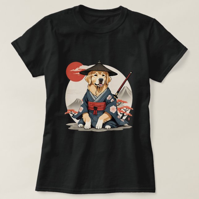 Camiseta Ouro bonito e recuperador como Samurai vende japon (Frente do Design)