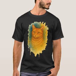 Camiseta Ouro Brilho: Gato de Aquarela