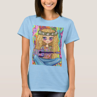 Camiseta Ouro Cabelo Hippie Pintinho Púrpura Guitarra Sinal
