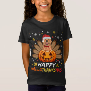Camiseta Ouro Cão Feliz Hallothanksmas Halloween Thanksgi