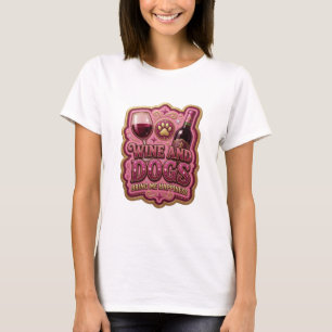 Camiseta Ouro Cativante VINHO E CÃES ME TRAZEM FELICIDADE v