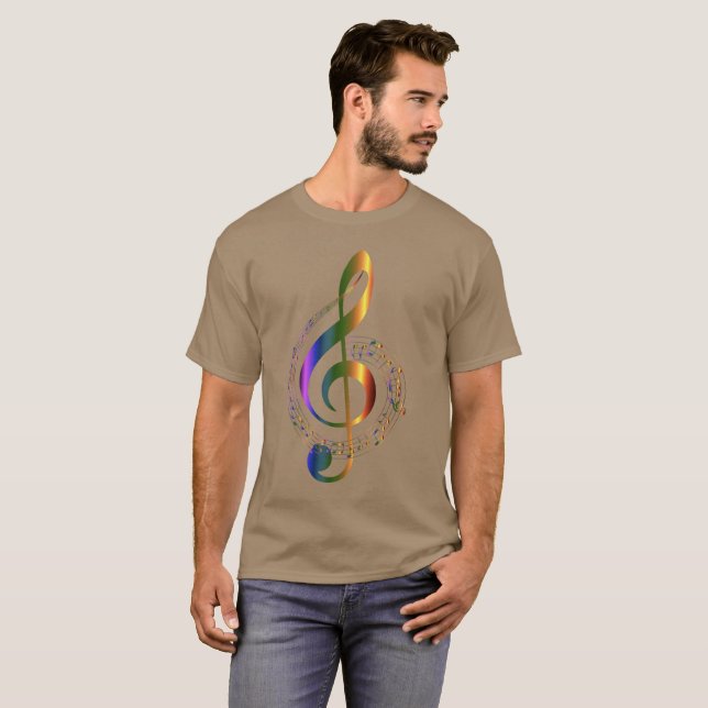 Camiseta Ouro Colorida Treble Clef Music Notes Swirl (Frente Completa)