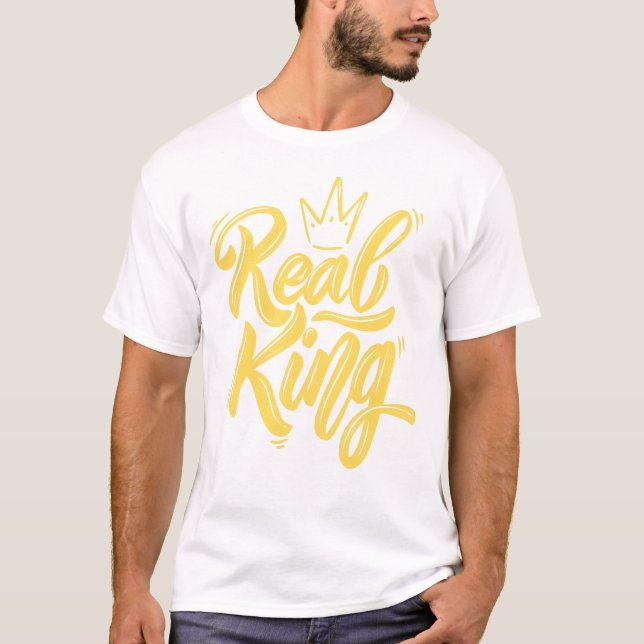 Camiseta Ouro Coroa e Caligrafia Real King (Frente)