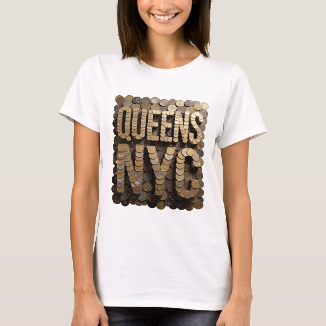 Camiseta Ouro da Moda QUEENS NYC Design de Destaque (Frente)