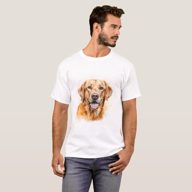 Camiseta Ouro de Aquarela Labrador Cão de Retriever T-Shirt (Frente Completa)