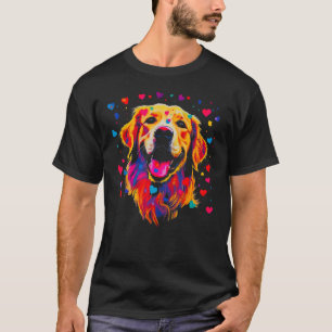 Camiseta Ouro de Arte Cachorro Vermelho Azul Coração